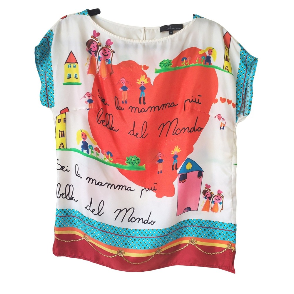 Pino Pizo Womens M 100% Silk Top Blouse ITALIAN Mamma Bella Art To Wear Unique - Picture 9 of 9